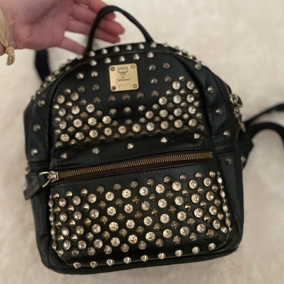 MCM Munich Black Leather Studded Backpack - Picture 2 of 11